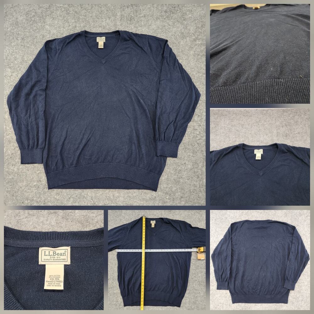 LL Bean Mens 2XL XXL Cotton Cashmere Blend Knit V Neck Pullover Sweater